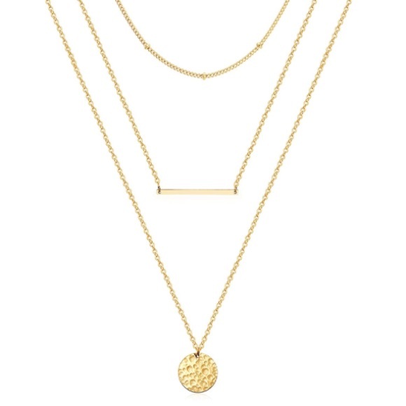 18k Gold Plated Tri Layered Minimalist Necklace - Picture 2 of 4